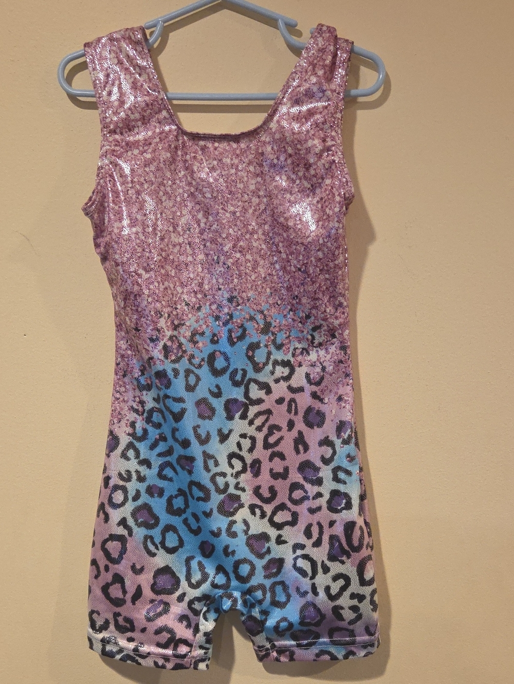 Kids Sparkle Leopard Print Dance Costume - Pink/Blue